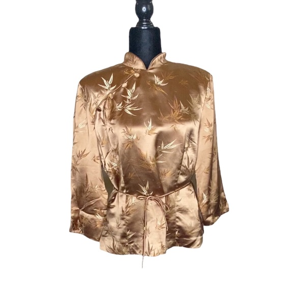 Jessica Howard Vintage 90s Robe Kimono Satin Top Jacket Faux Wrap Gold Sz Large - Picture 5 of 10